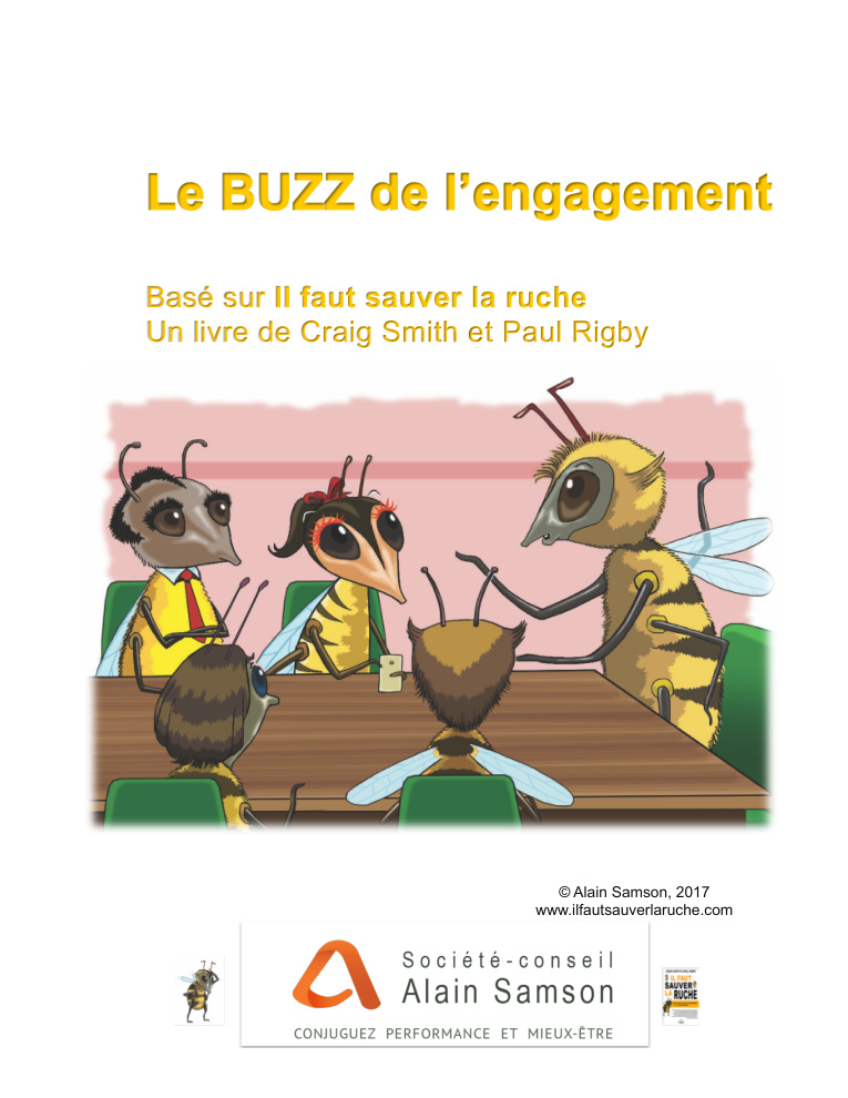 Illustration originale de la fable : des abeilles échangent autour d'une table
